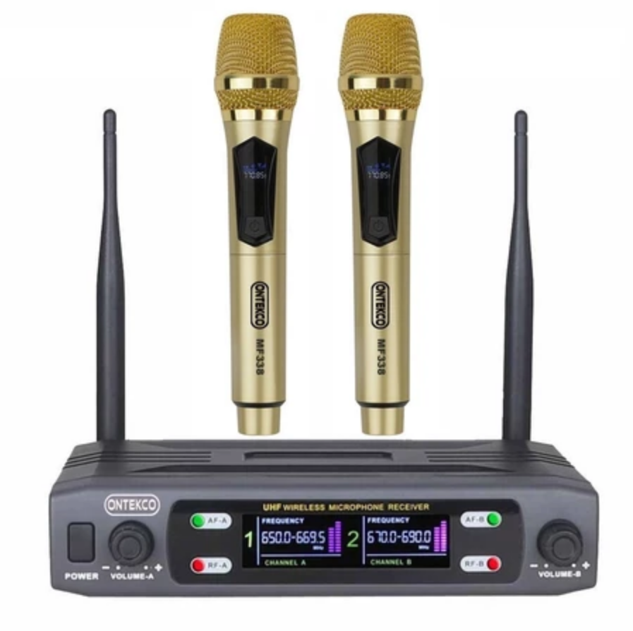 Micro karaoke không dây ONTEKCO MF338/MF333 cao cấp đa năng đầu thu UHF